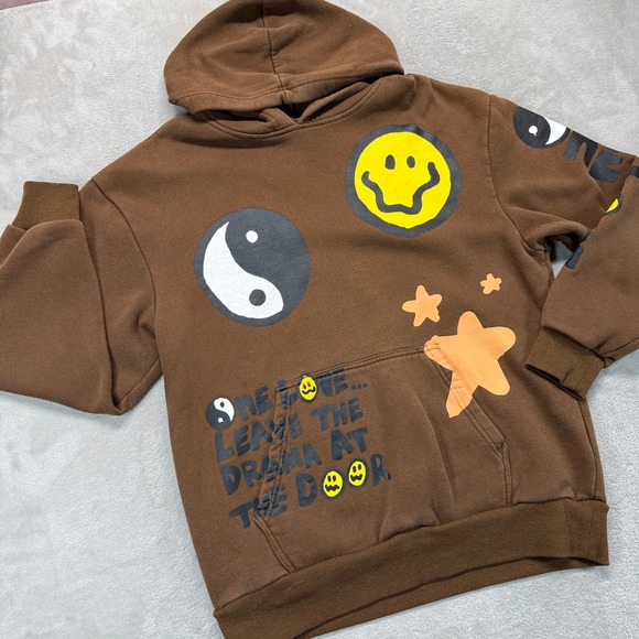 PacSun Other - PacSun Sweatshirt Men's Medium Hoodie Brown Smiley Yin Yang One Love Streetwear